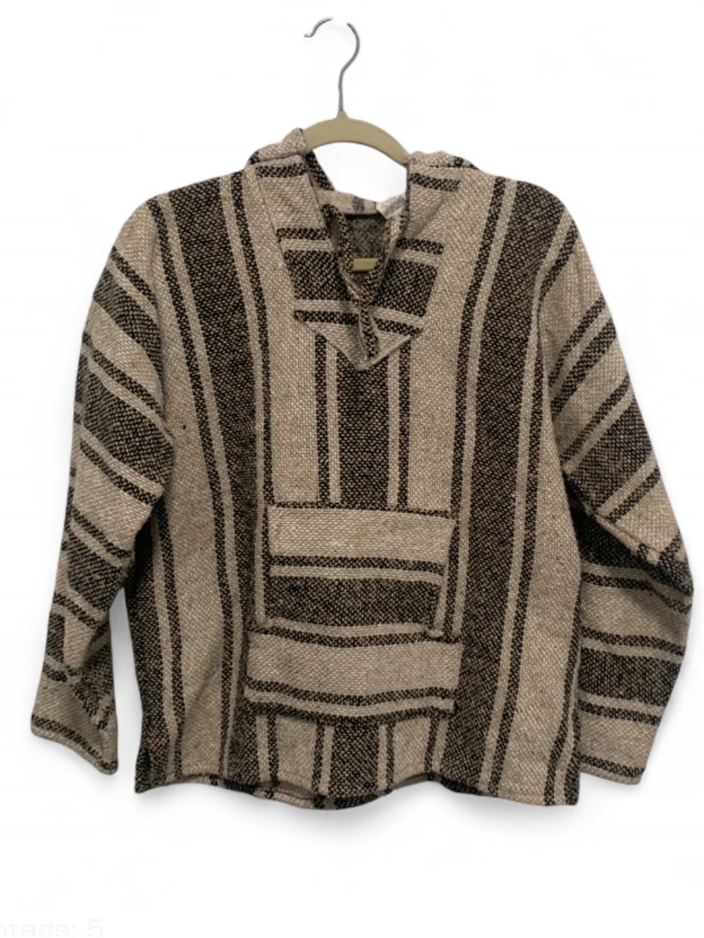Striped Hooded Baja Pullover Sweater - Beige and Brown